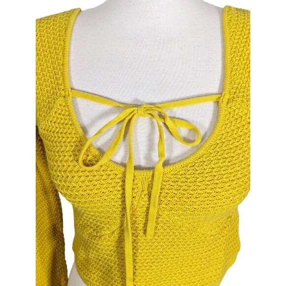 Free People Beach Playing Hard To Get Cropped Halter Sweater Women M Yellow Knit - Picture 2 of 9